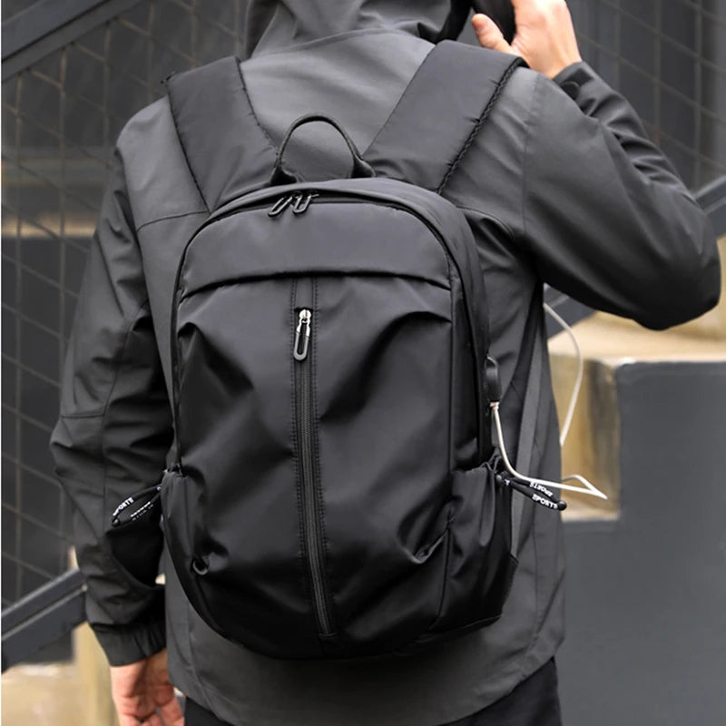 Waterproof Nylon USB Backpack Men Travel Bag Gray