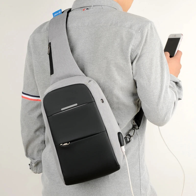 Waterproof USB Charge One Shoulder Bag Men Messenger Bags Male Sling Chest Bag
