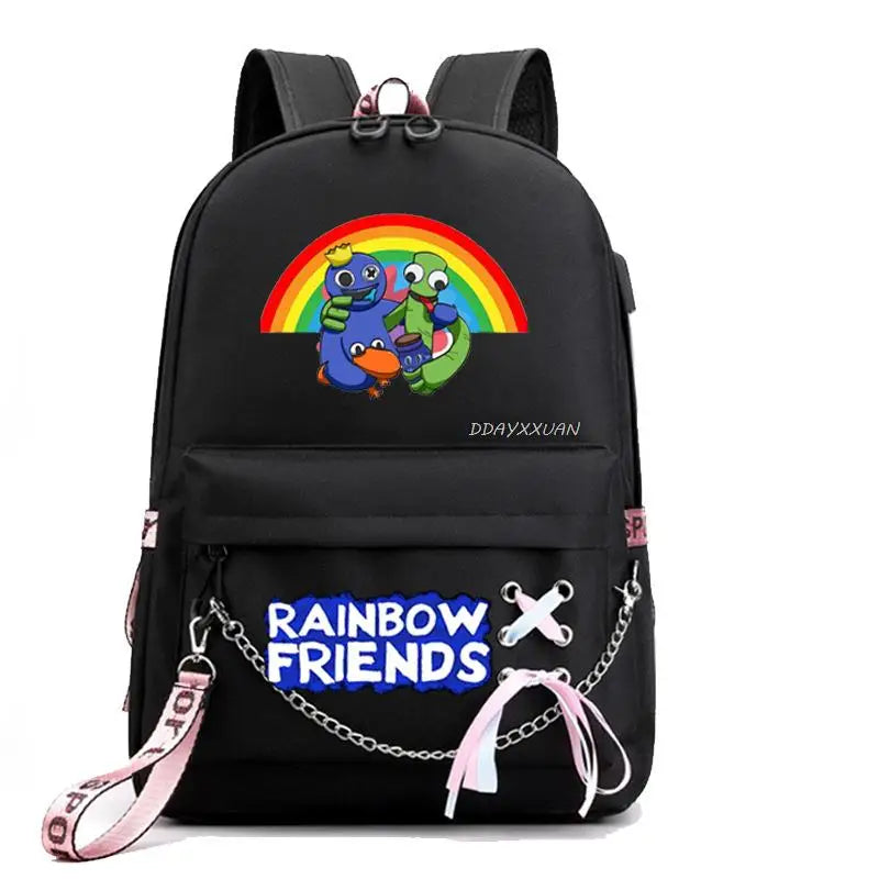 Rainbow Printing USB Charging Backpack for Teenage Girls School Travel Bag