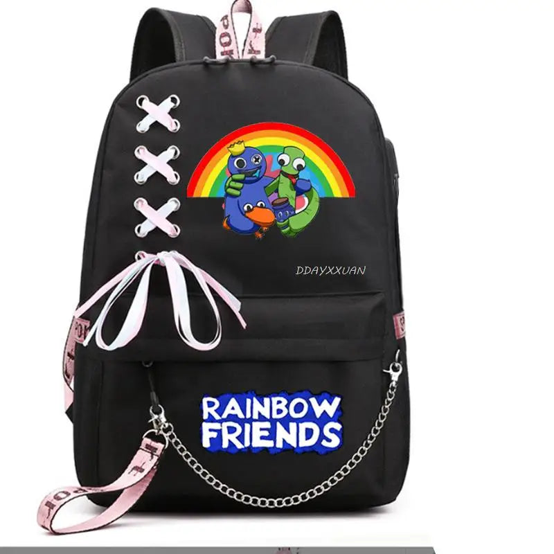 Rainbow Printing USB Charging Backpack for Teenage Girls School Travel Bag