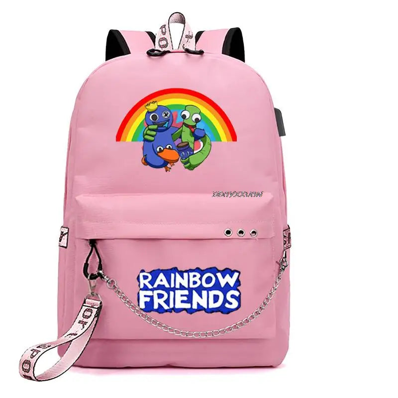 Rainbow Printing USB Charging Backpack for Teenage Girls School Travel Bag