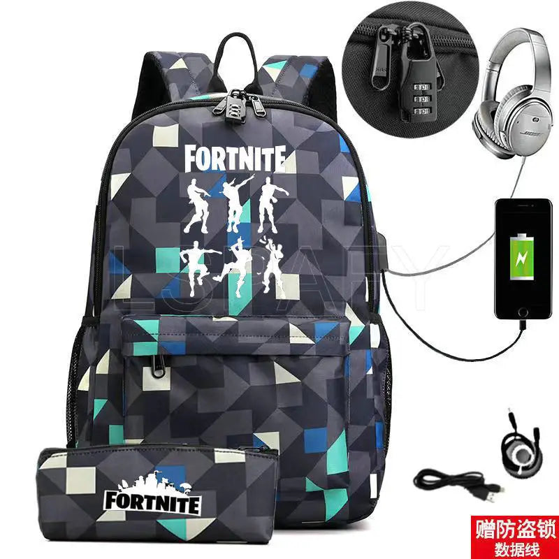 Canvas Backpack USB Charging Mochila Escolar Anime Girls Boys School Backpack