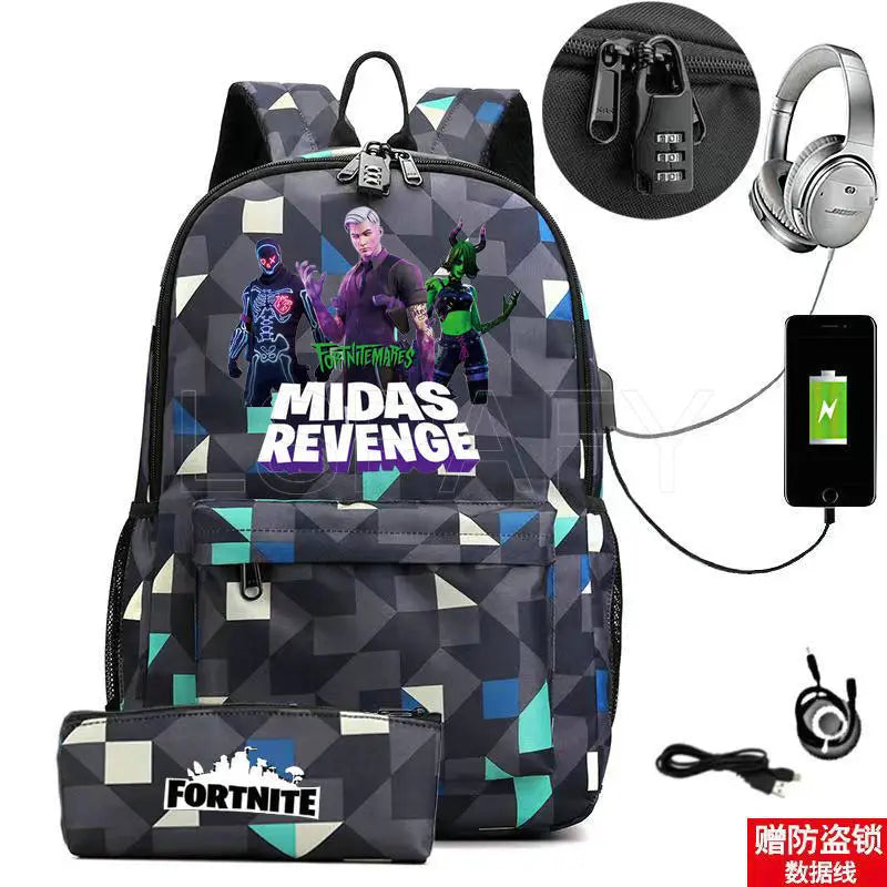 Canvas Backpack USB Charging Mochila Escolar Anime Girls Boys School Backpack