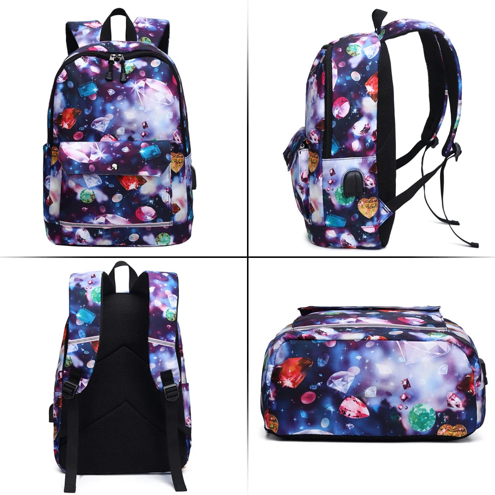 USB Charging School Backpack for Women Travel Backpacks School Bag Teenage Girls