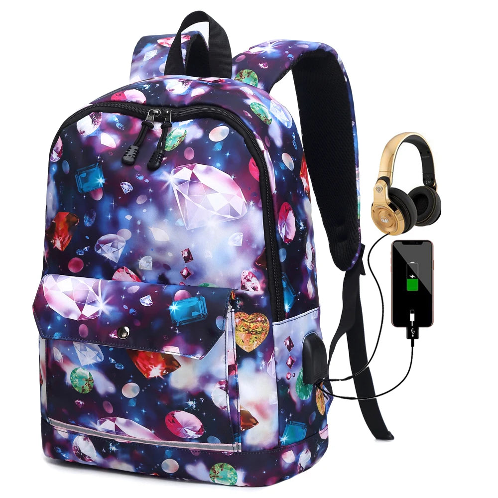 USB Charging School Backpack for Women Travel Backpacks School Bag Teenage Girls