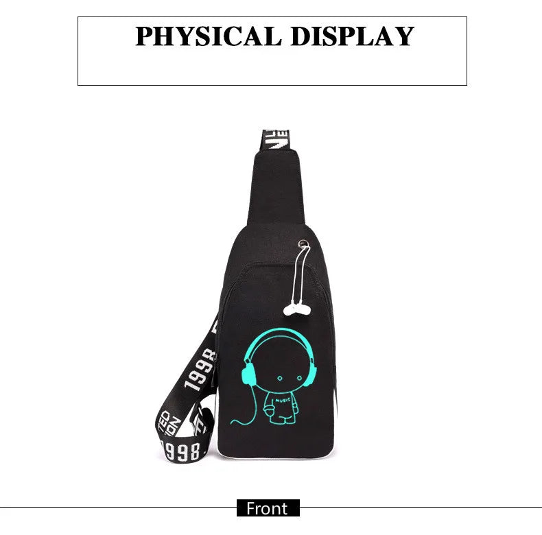 Anti Theft Luminous USB Charging Crossbody Bag Waterproof Travel Shoulder Bag