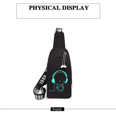 Anti Theft Luminous USB Charging Crossbody Bag Waterproof Travel Shoulder Bag