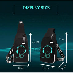 Anti Theft Luminous USB Charging Crossbody Bag Waterproof Travel Shoulder Bag