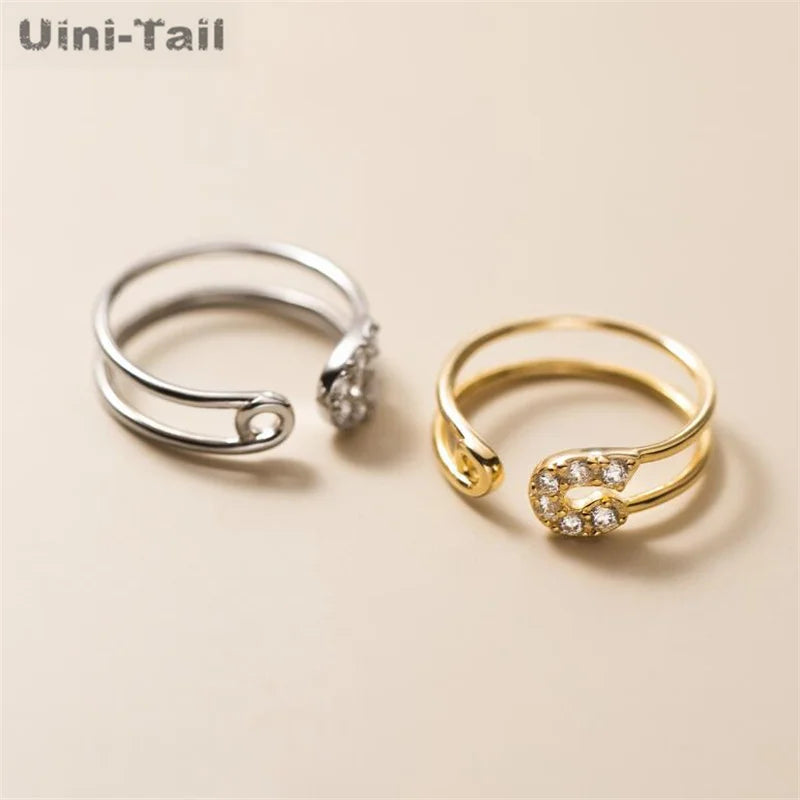 925 Tibetan Silver Double Layer Paper Clip Open Ring