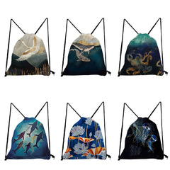 Ukiyoe Drawstring Backpack Whale Gym Bag for Yoga Swimming Travel