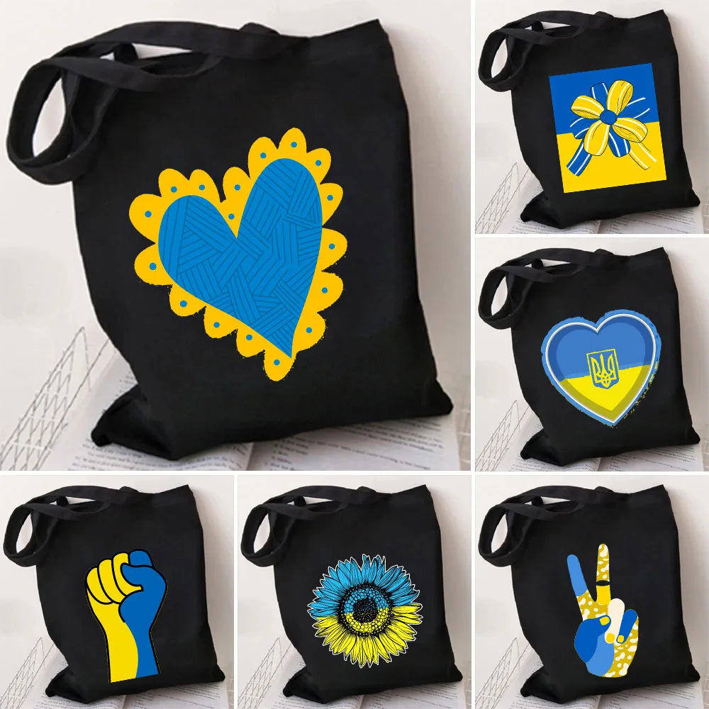 Ukraine Flag Map Ukrainian Heart Peace Sunflower Women Canvas Shopper Tote