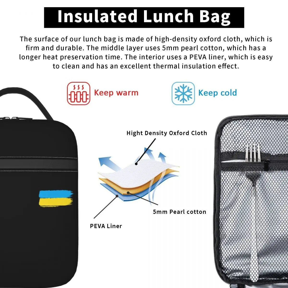 Ukrainian Flag Stripe Thermal Insulated Lunch Bags Coat Of Arms Of Ukraine Tryzu