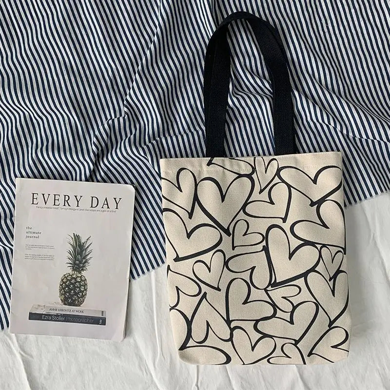 Ulzzang Tote Heart Shopping Bag for Lady Canvas Shoulder Bag