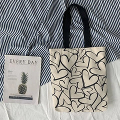 Ulzzang Tote Heart Shopping Bag for Lady Canvas Shoulder Bag