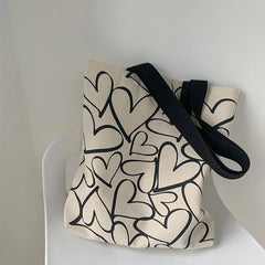 Ulzzang Tote Heart Shopping Bag for Lady Canvas Shoulder Bag