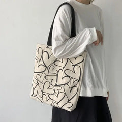 Ulzzang Tote Heart Shopping Bag for Lady Canvas Shoulder Bag