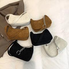 Plush Corduroy Shoulder Bag Retro Chain Handbag