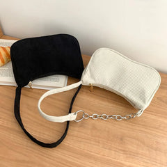 Plush Corduroy Shoulder Bag Retro Chain Handbag