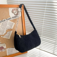 Plush Corduroy Shoulder Bag Retro Chain Handbag