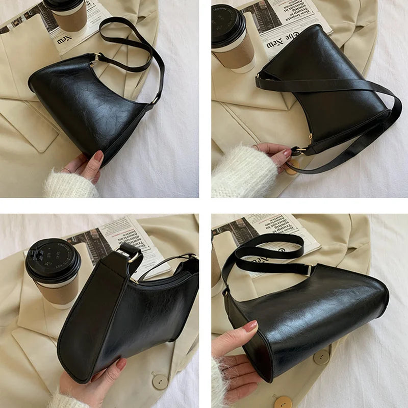 Underarm Shoulder Bags Women Zipper Vintage Half Moon Bag