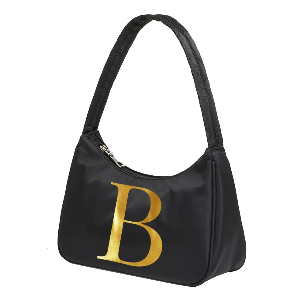 Golden Letters Print Tote Bag Chain Handbags Purse Totes