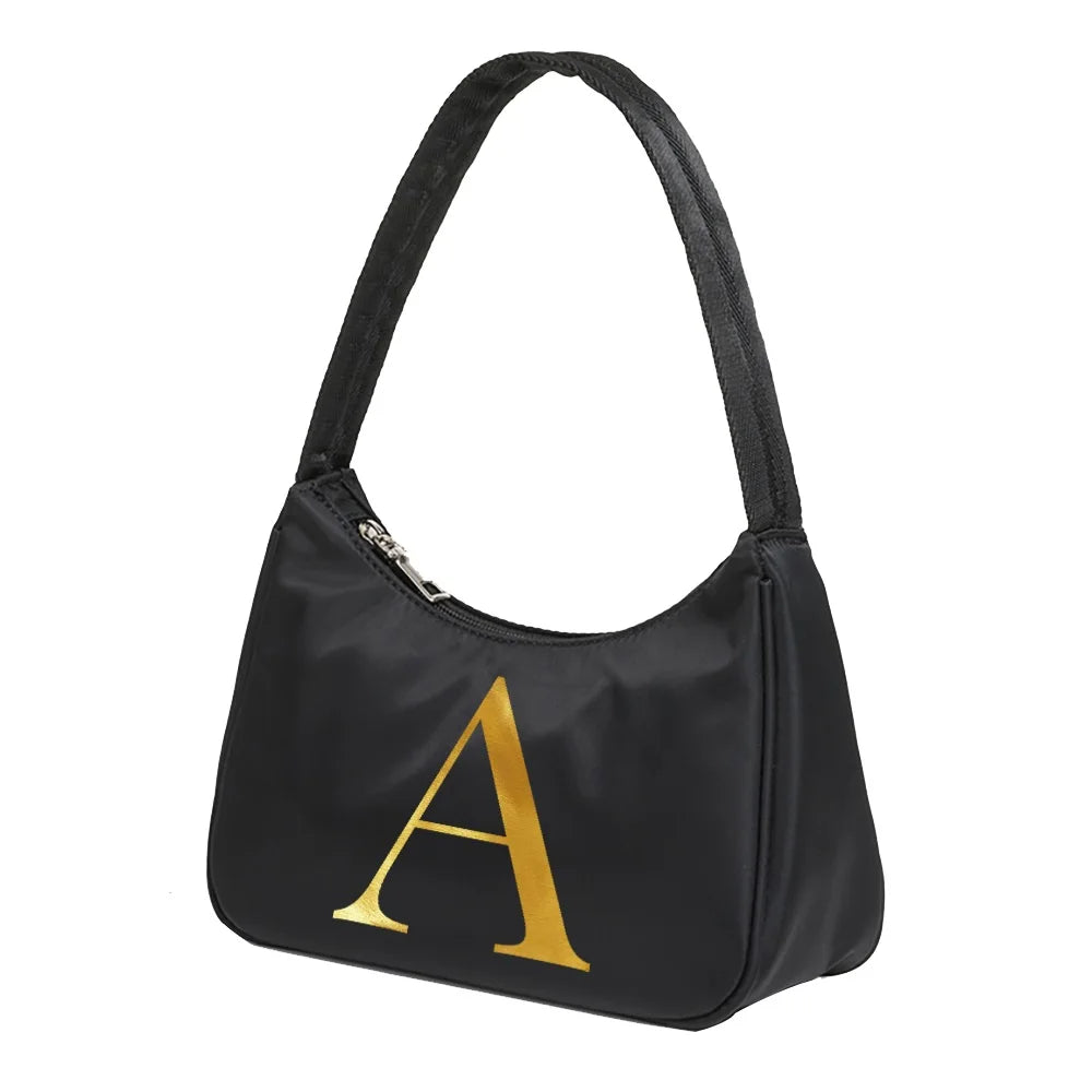 Golden Letters Print Tote Bag Chain Handbags Purse Totes