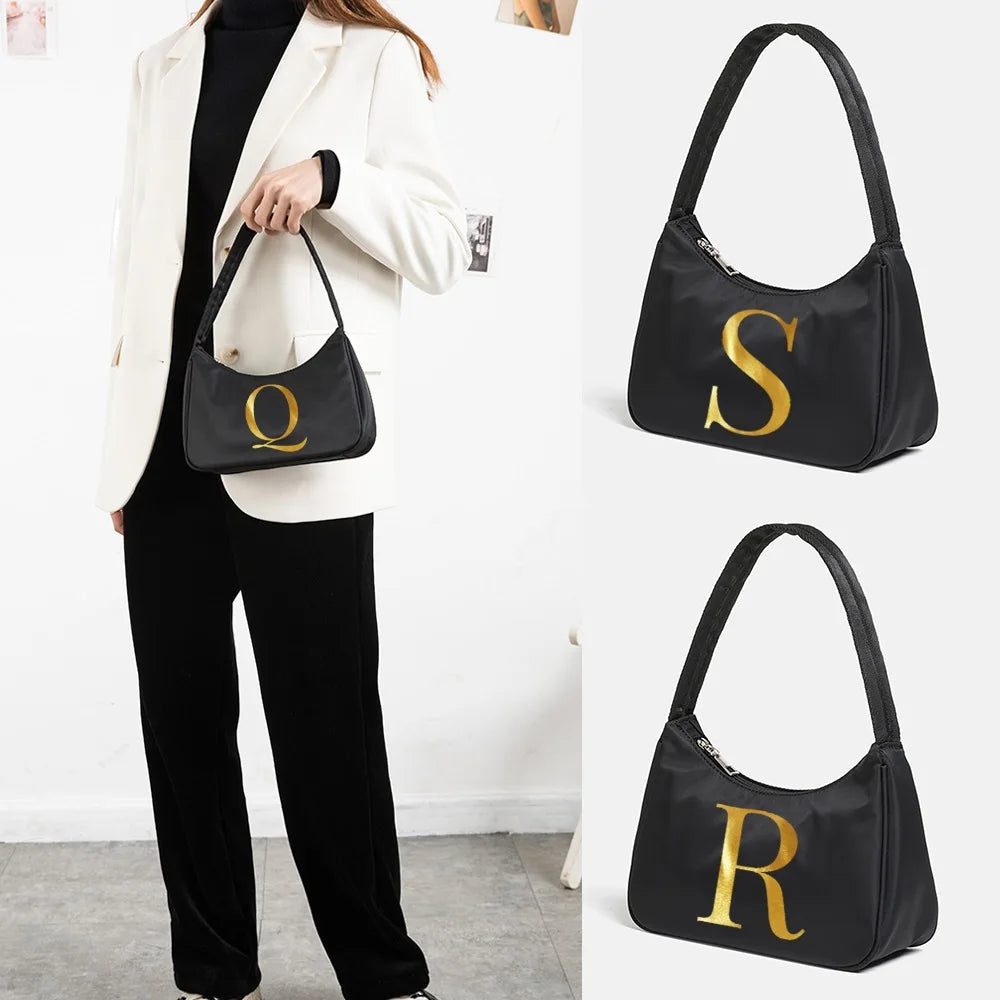 Golden Letters Print Tote Bag Chain Handbags Purse Totes