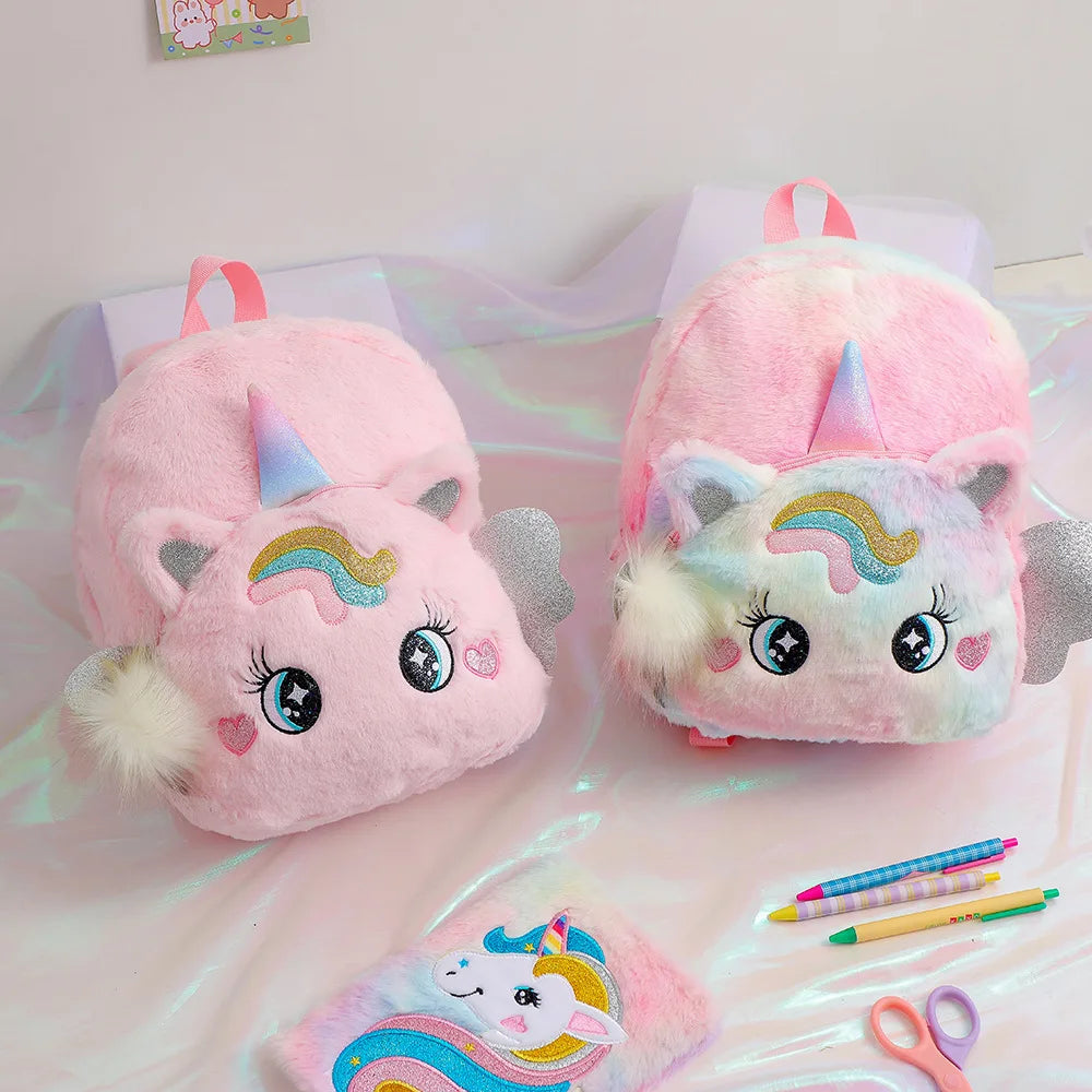 Mini Unicorn Backpack for Girls Kids Fluffy Preschool Knapsack