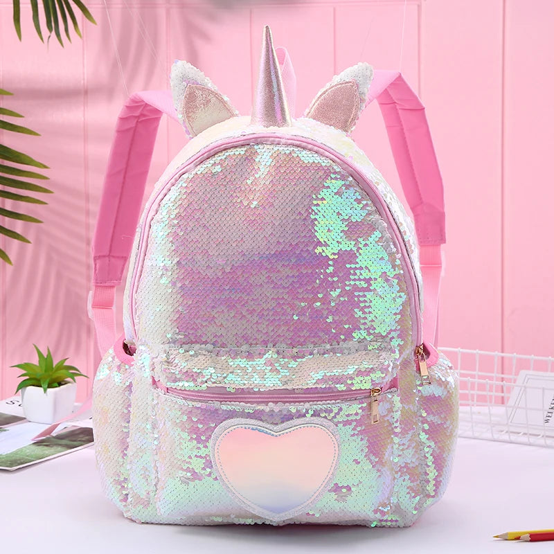 Unicorn Bag Sequin Children Backpack for Girls Schoolbag