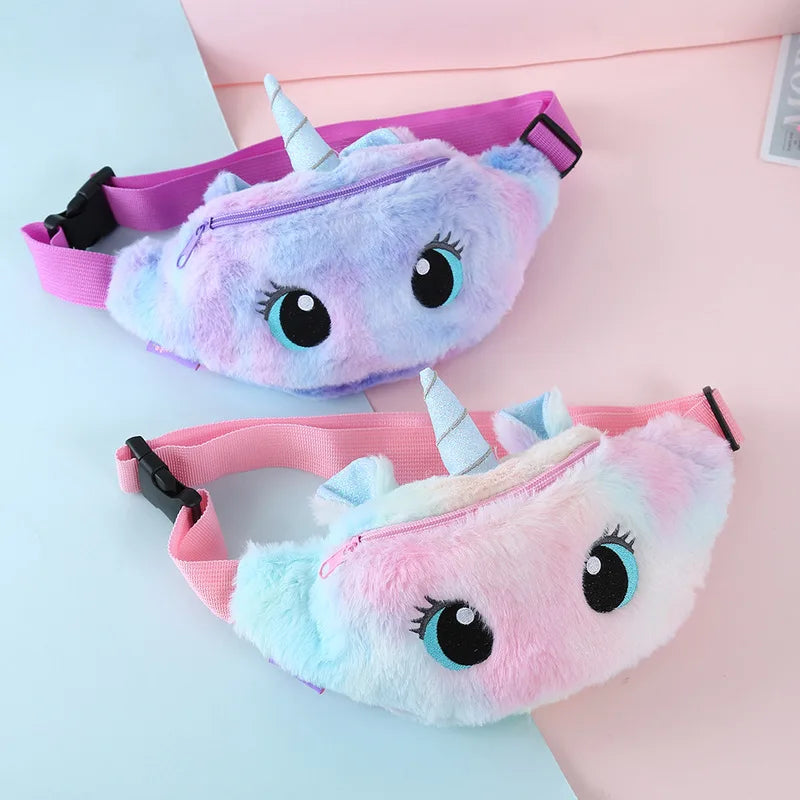 Unicorn Kids Plush Waist Bag Girls Chest Bag Winter Soft Crossbody Pouch