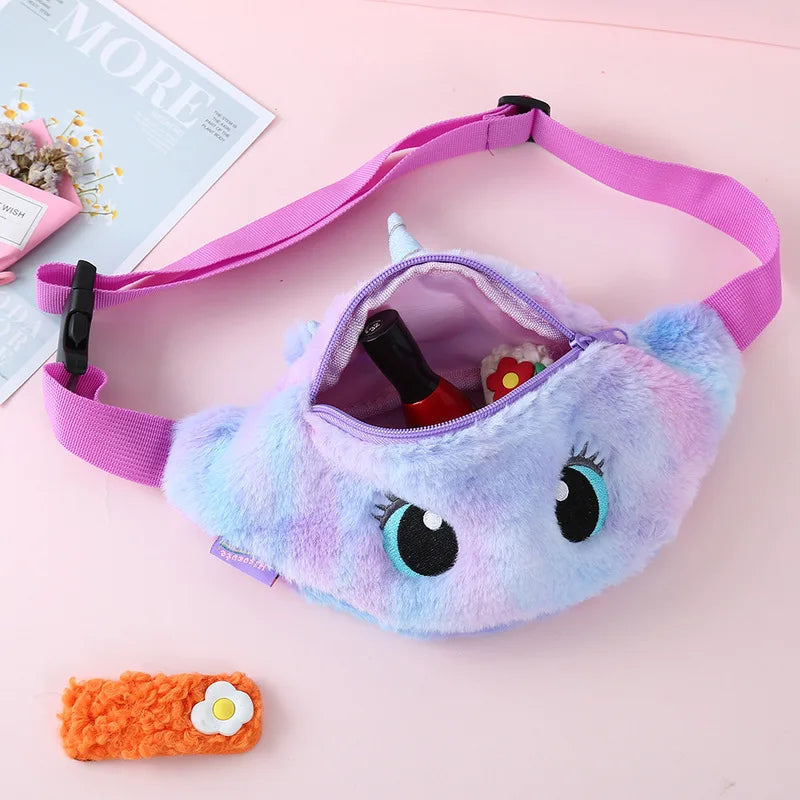 Unicorn Kids Plush Waist Bag Girls Chest Bag Winter Soft Crossbody Pouch