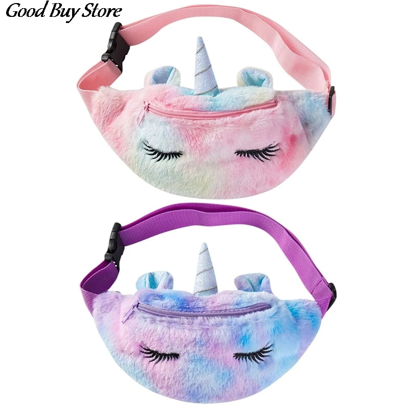 Unicorn Girls Waist Purse Storage Bag Soft Fur Makeup Pouch Wallet