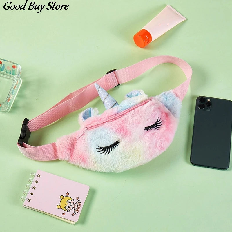 Unicorn Girls Waist Purse Storage Bag Soft Fur Makeup Pouch Wallet
