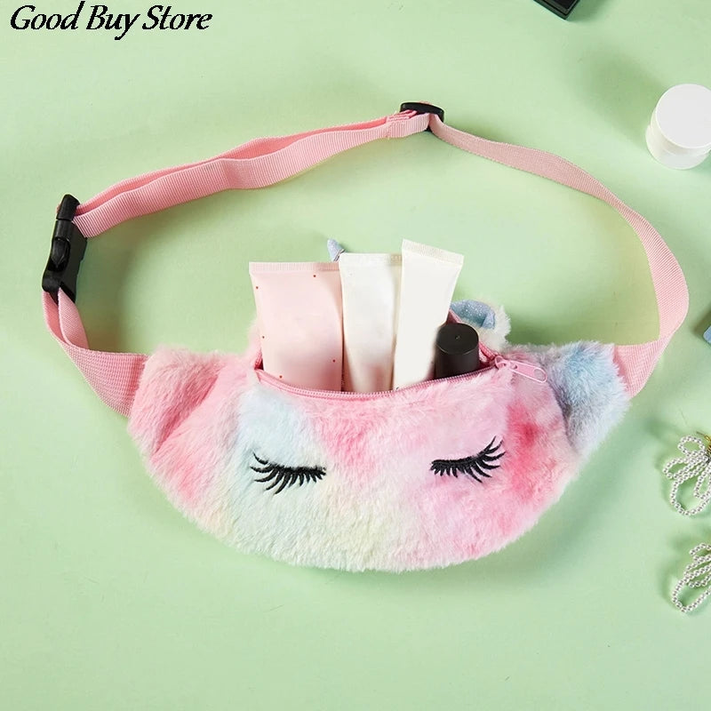 Unicorn Girls Waist Purse Storage Bag Soft Fur Makeup Pouch Wallet