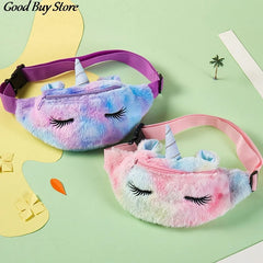 Unicorn Girls Waist Purse Storage Bag Soft Fur Makeup Pouch Wallet
