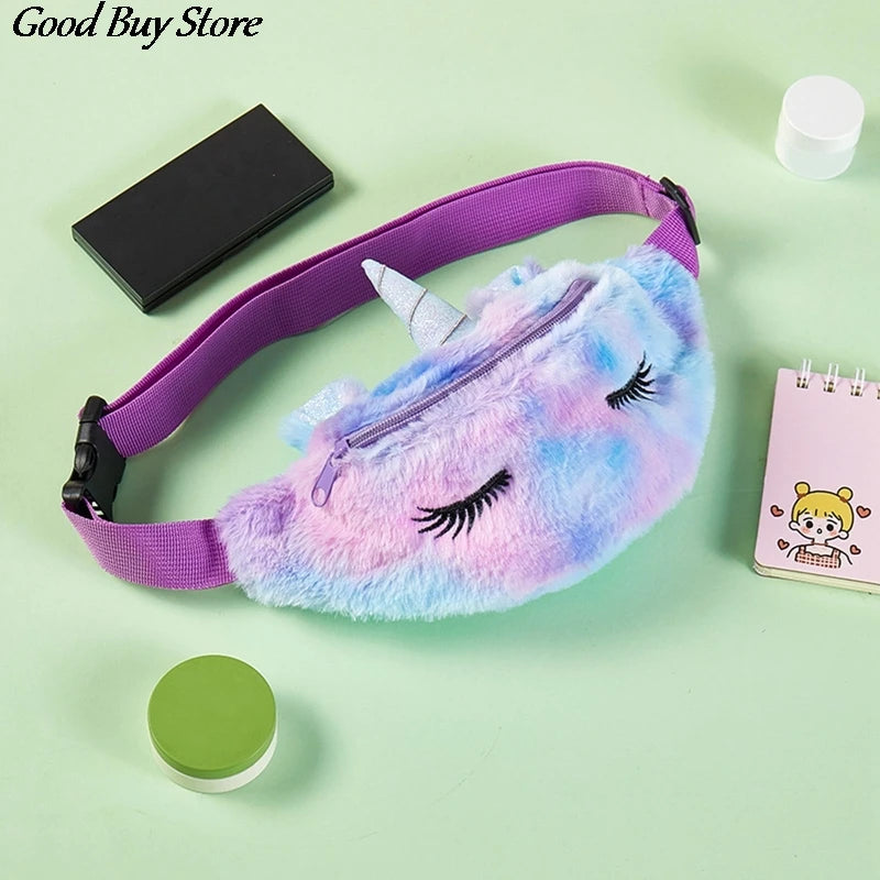 Unicorn Girls Waist Purse Storage Bag Soft Fur Makeup Pouch Wallet