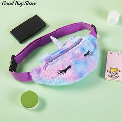 Unicorn Girls Waist Purse Storage Bag Soft Fur Makeup Pouch Wallet