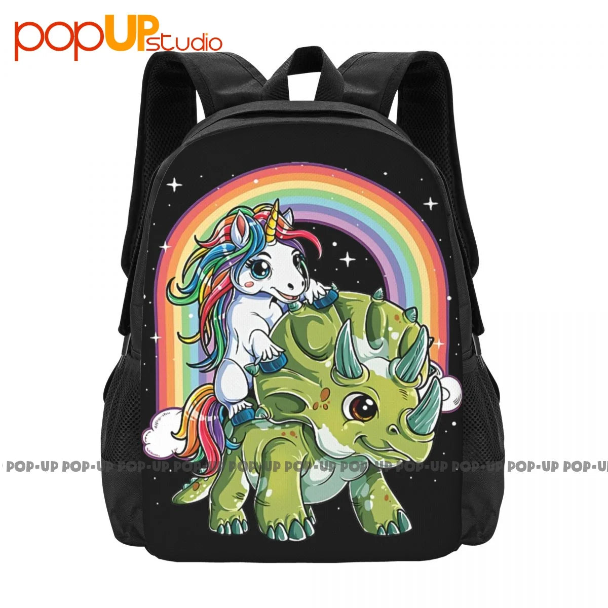 Unicorn Riding Dinosaur Triceratops Rainbow Backpack Large Capacity
