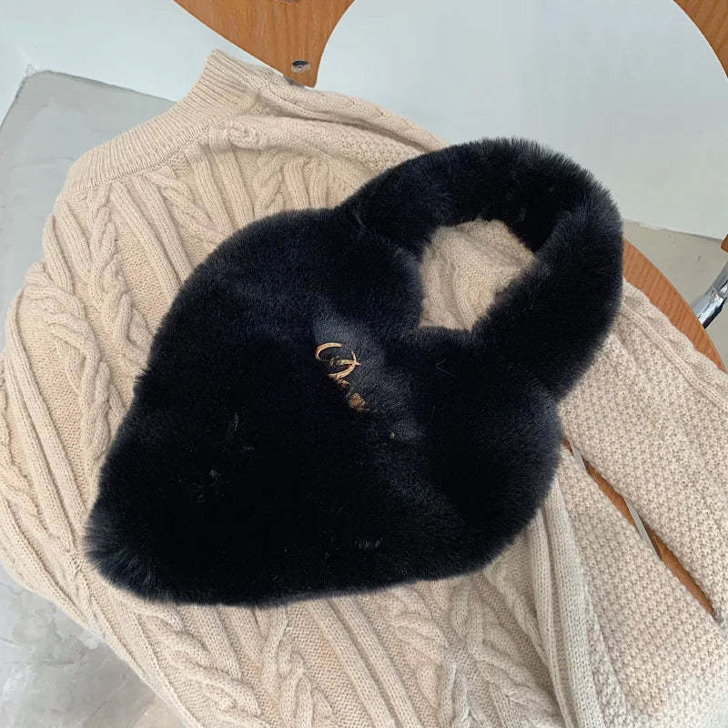 Heart Shape Women Soft Plush Hand Bag Faux Fur Tote Bags