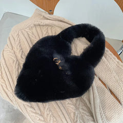 Heart Shape Women Soft Plush Hand Bag Faux Fur Tote Bags