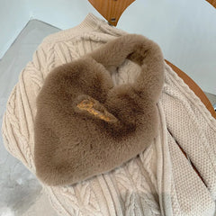 Heart Shape Women Soft Plush Hand Bag Faux Fur Tote Bags