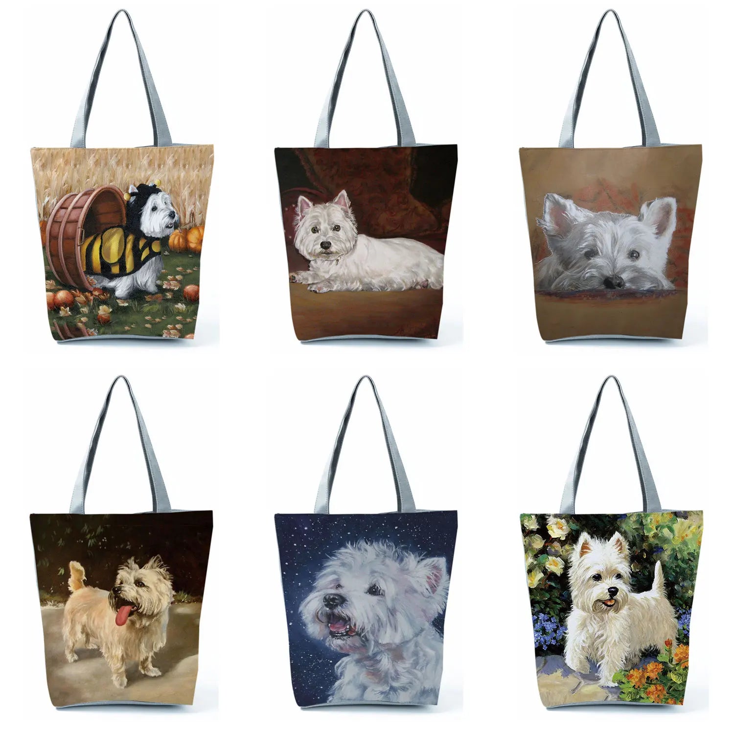 Westie Dog Painting Square Handbag for Women Large Capacity Eco Tote