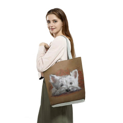 Westie Dog Painting Square Handbag for Women Large Capacity Eco Tote