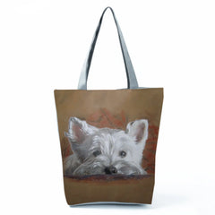 Westie Dog Painting Square Handbag for Women Large Capacity Eco Tote