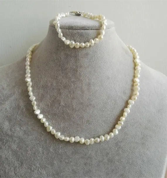 Baroque Freshwater Pearl Necklace Bracelet Set for Wedding Birthday