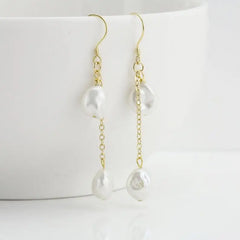 Keshi Pearl Earrings Baroque Freshwater Silver Dangle Birthday Gift