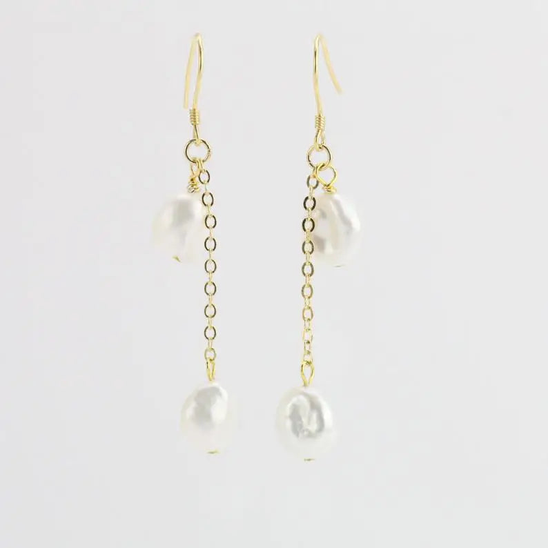 Keshi Pearl Earrings Baroque Freshwater Silver Dangle Birthday Gift