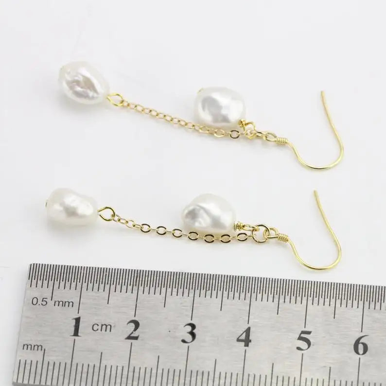 Keshi Pearl Earrings Baroque Freshwater Silver Dangle Birthday Gift