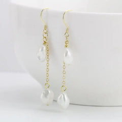 Keshi Pearl Earrings Baroque Freshwater Silver Dangle Birthday Gift