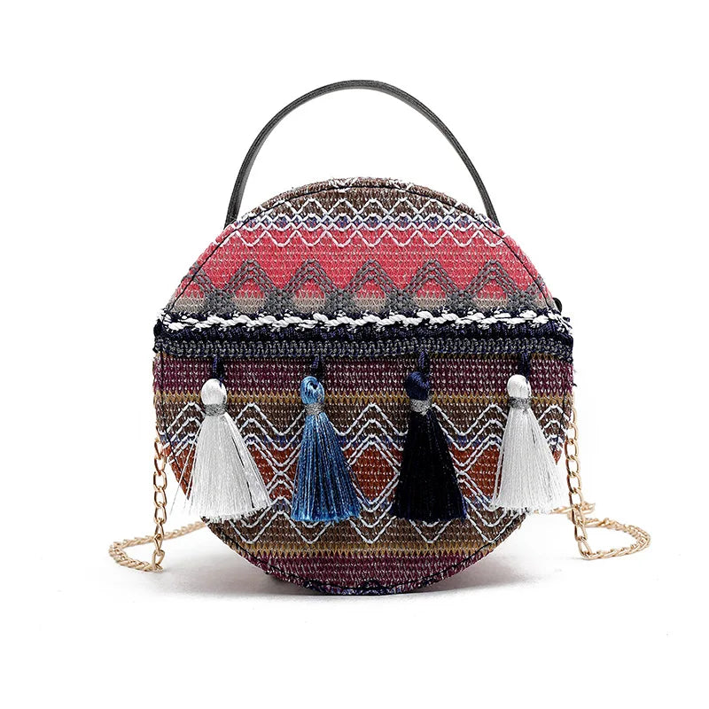 Tassel Women Handbags Shoulder Bag Round Cross Body Phone Bag